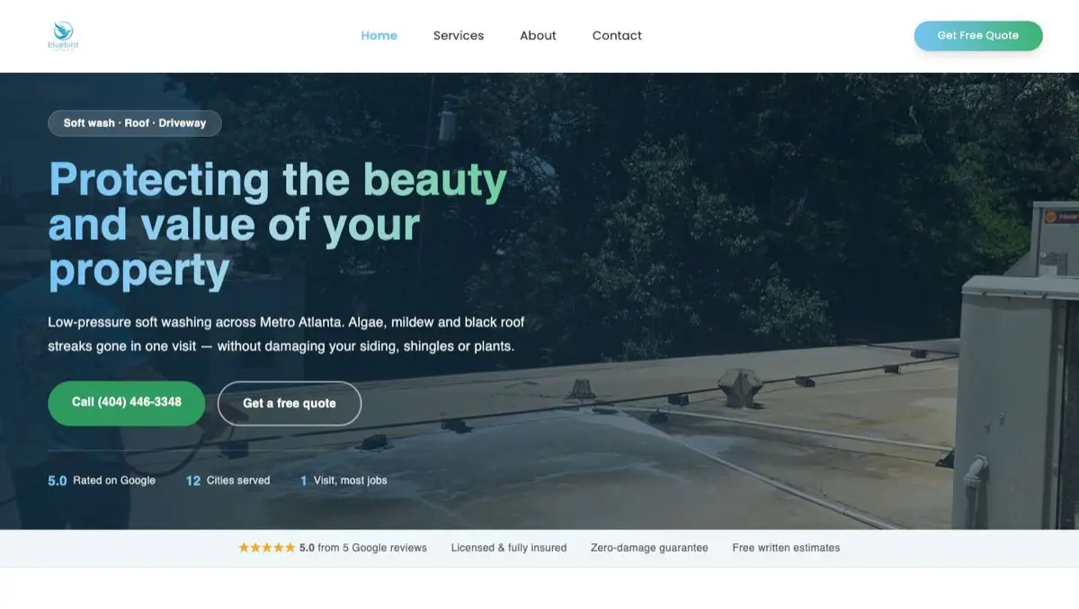 Website for Bluebird Softwash
