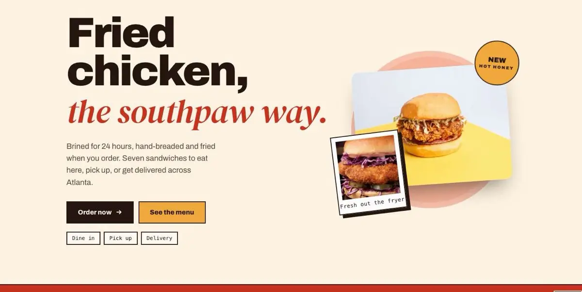 Website for Southpaw Kitchen