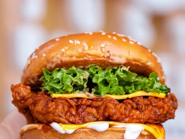Nashville hot chicken sandwich with red spicy crust